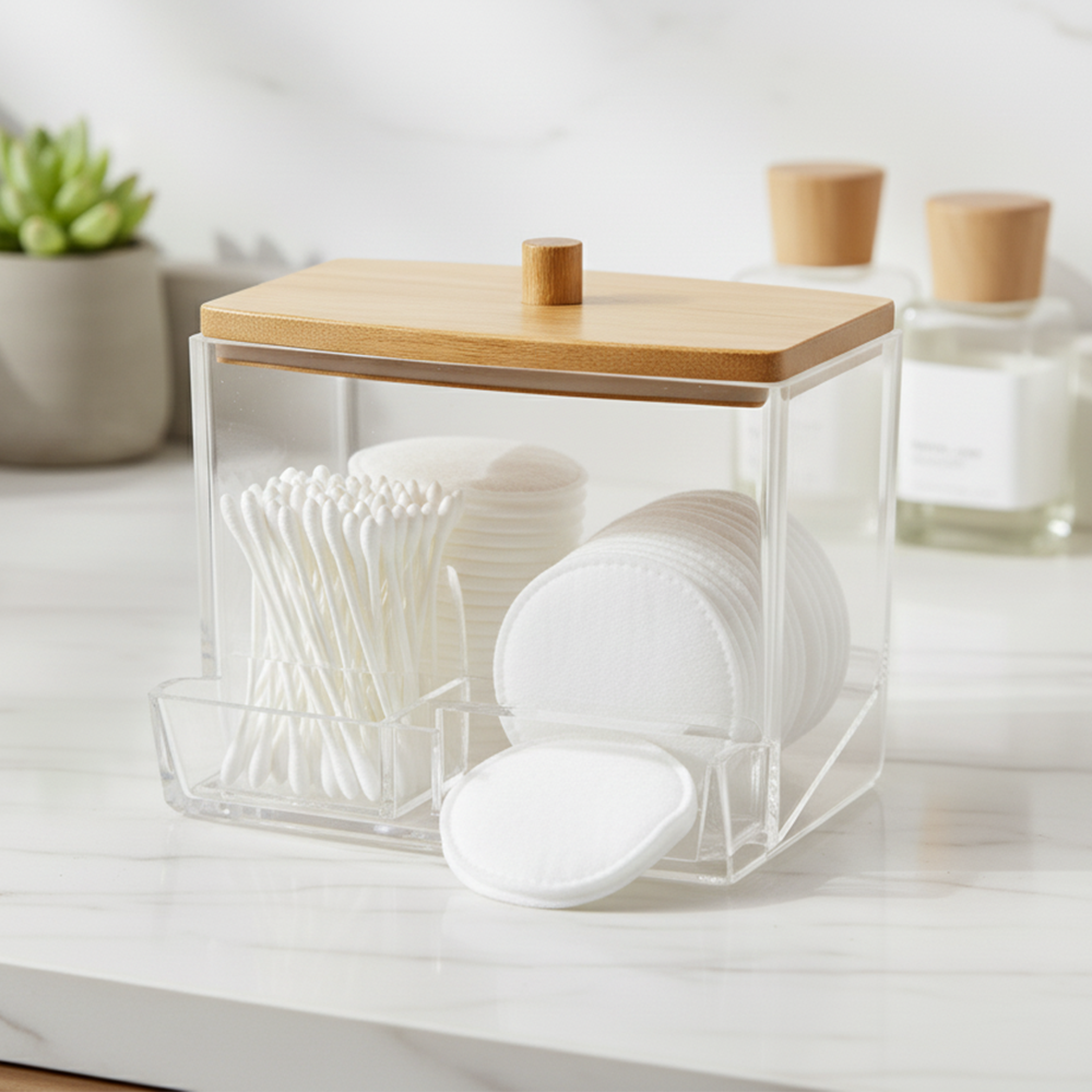 Caja de Almacenamiento Acrílico Tapa Bambú