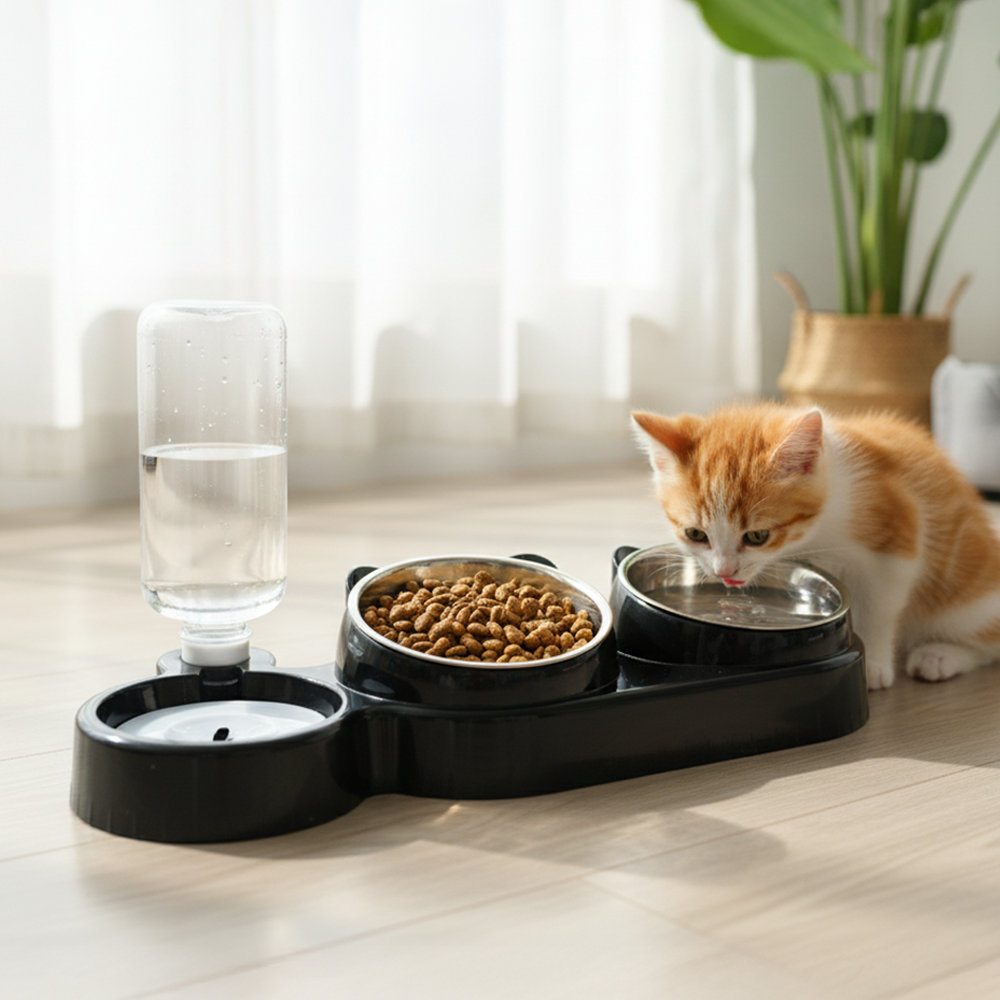 Plato Doble para Mascota con Bebedero