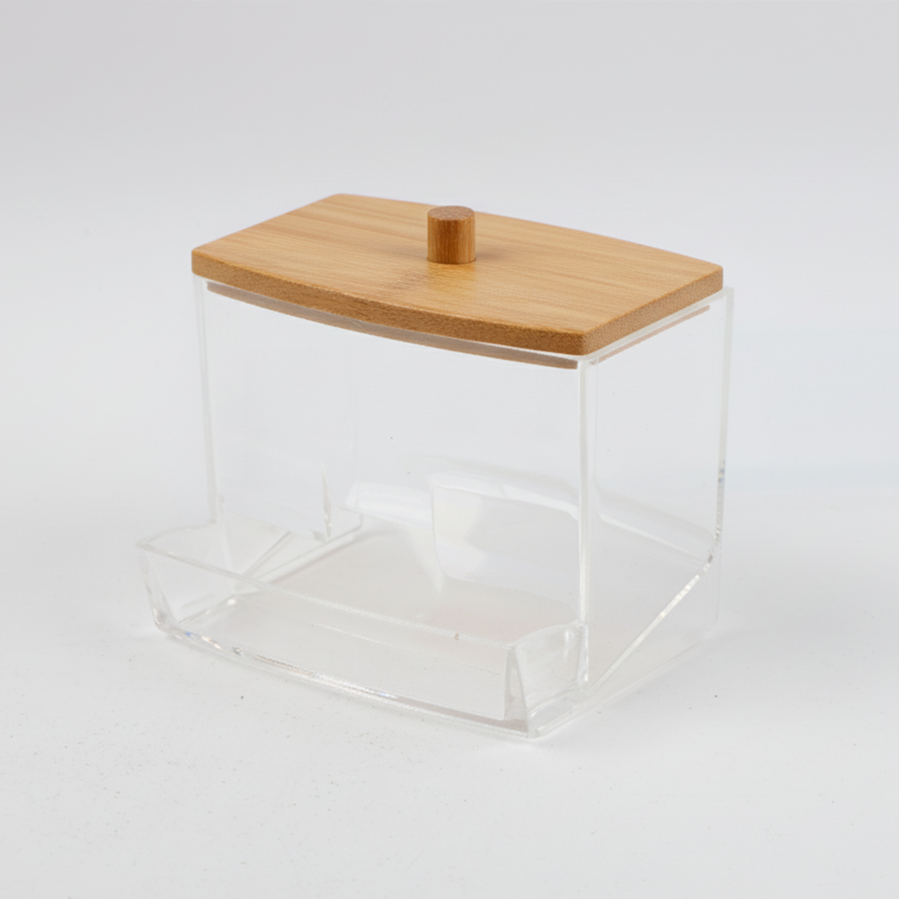 Caja de Almacenamiento Acrílico Tapa Bambú