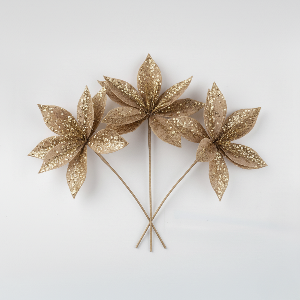 Pack x3 Flores Navideñas - Dorado