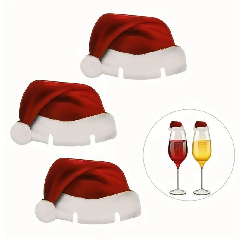 Adornos de sombrero navideño de copa de vino