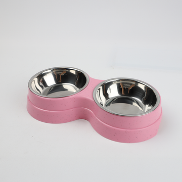 Plato Doble para Mascota Rosado