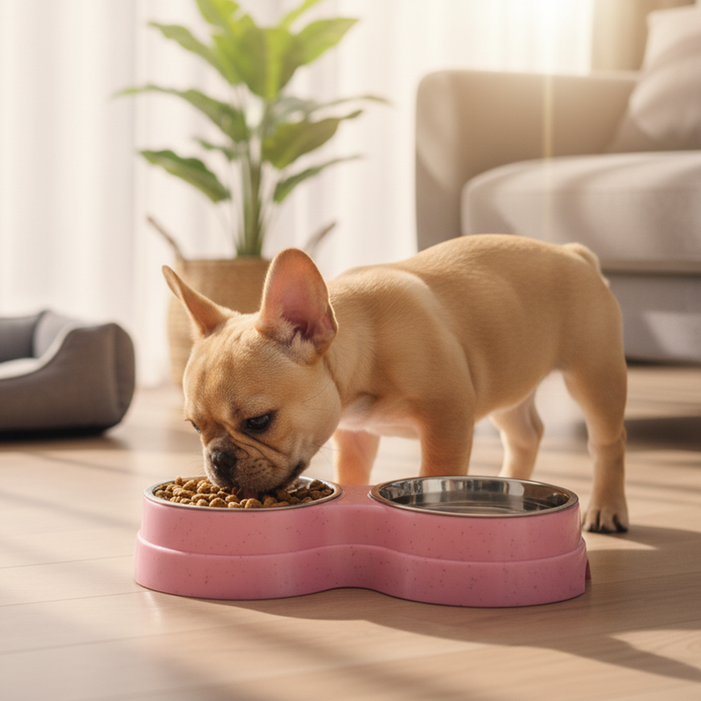 Plato Doble para Mascota Rosado