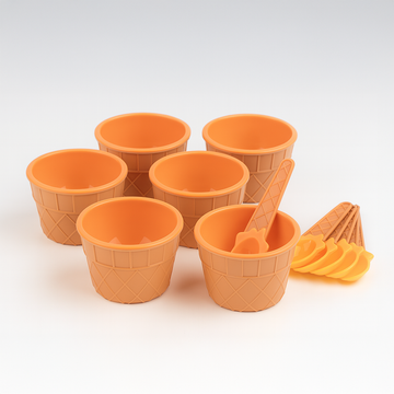Set x6 Bowls con Cuchara para Helado - Naranja