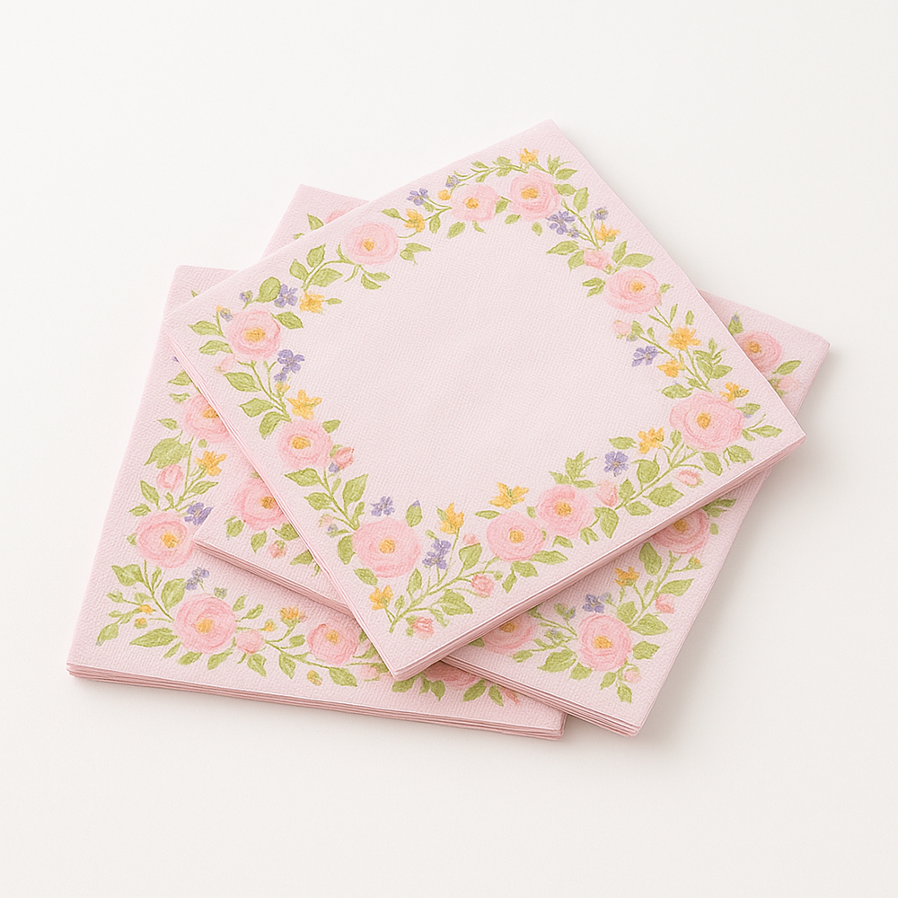 Pack x3 Servilletas de Flores Rosadas