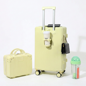 Maleta Carry Amarillo + Maleta Rayas amarillo verdoso + Tomatodo doble verde