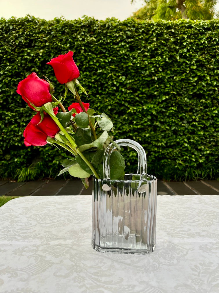 Florero de Vidrio Transparente con Forma de Bolso