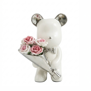 Adorno Oso Blanco Con Ramo De Cerámica