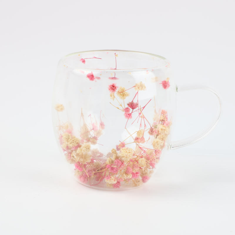 Taza Transparente de Vidrio con Flores