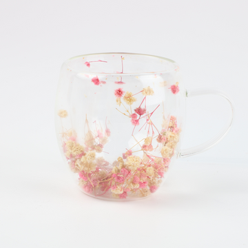 Taza Transparente de Vidrio con Flores